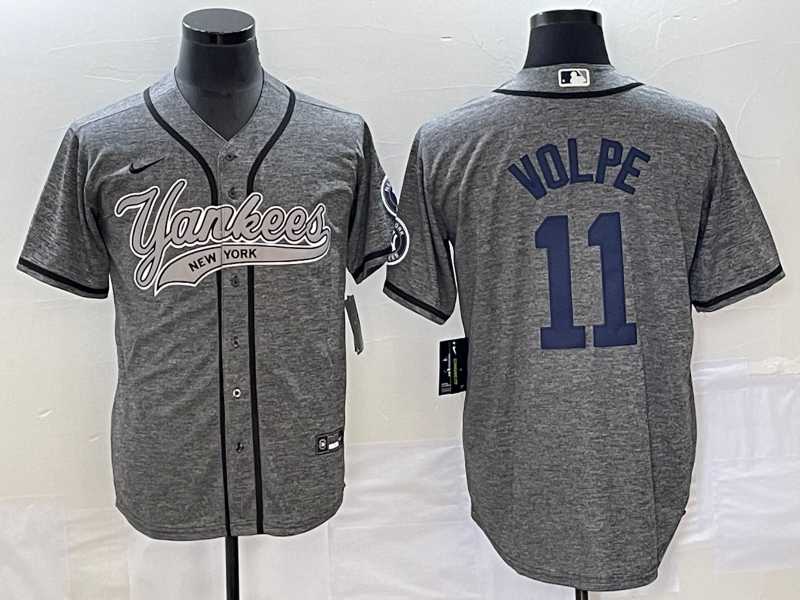 Mens New York Yankees #11 Anthony Volpe Grey Gridiron Cool Base Stitched Baseball Jersey